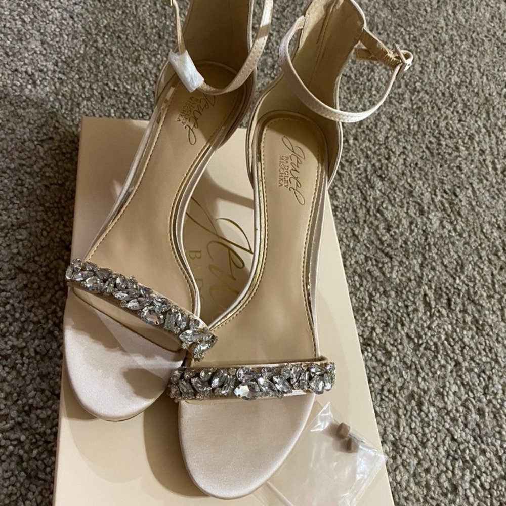 Jewel Badgley Mischka Dash Kitten-Heel Evening Sandals